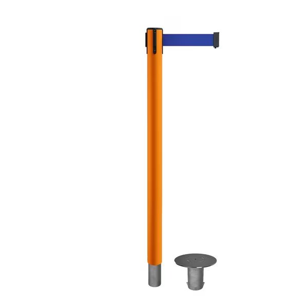 Stanchion Belt Barrier Removable Base Orange Post 9ft.Dk Blu Belt, Montour Line, Mfr#: MSX630R-OR-DBL-90